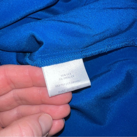 Eileen Fisher Blue Silk Short Sleeve Career Blouse Size Small Coastal Grandma - Picture 7 of 10